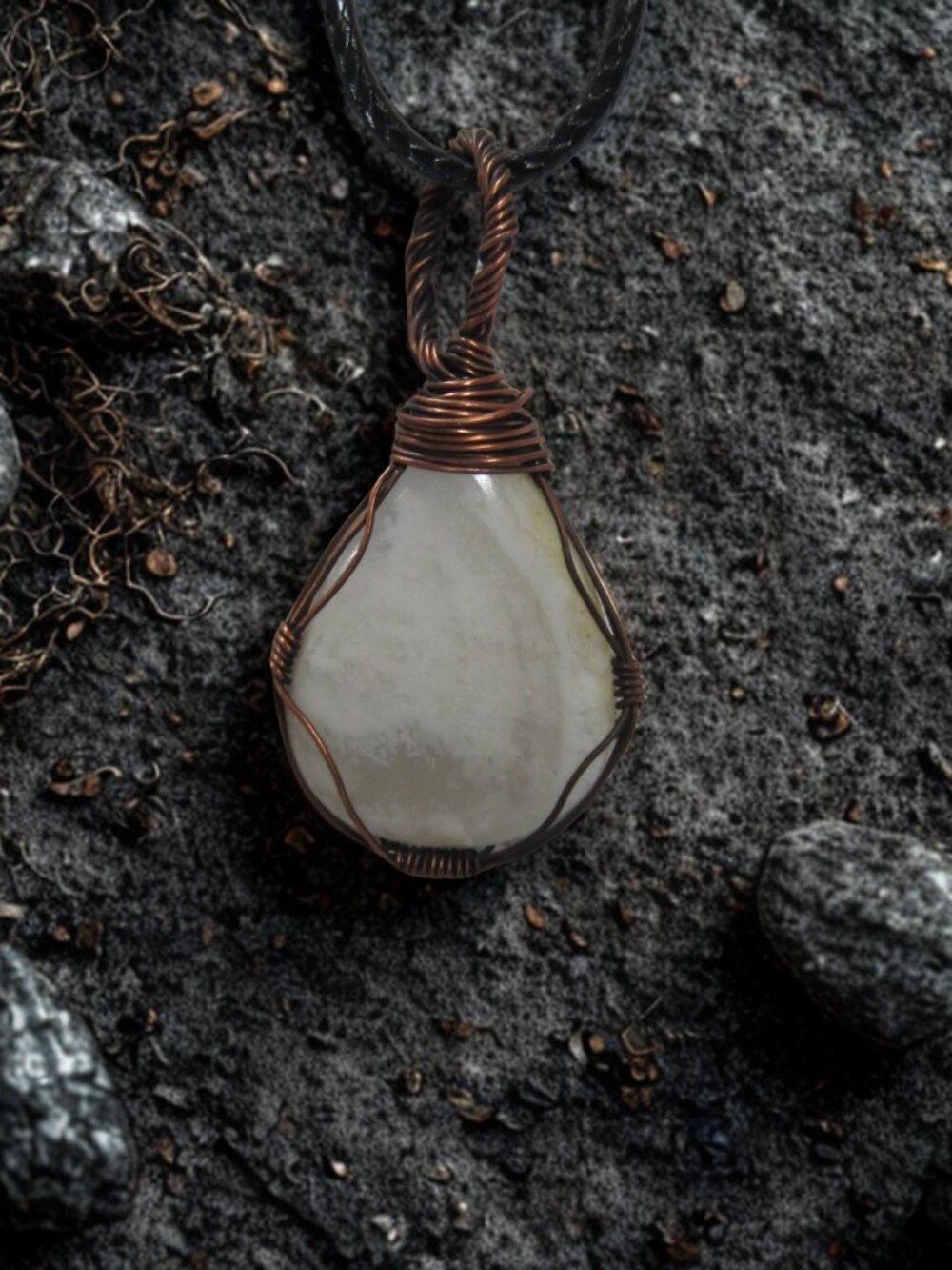 Handmade Wire Wrapped Opal Dendrite Necklace, Copper wire wrapped necklace - Picture 2 of 5